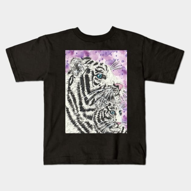 White tiger and baby tiger  cat Kids T-Shirt by SamsArtworks